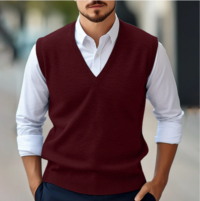 Sleeveless V-Neck Sweater | Lightweight Knitwear | Stretch Fit