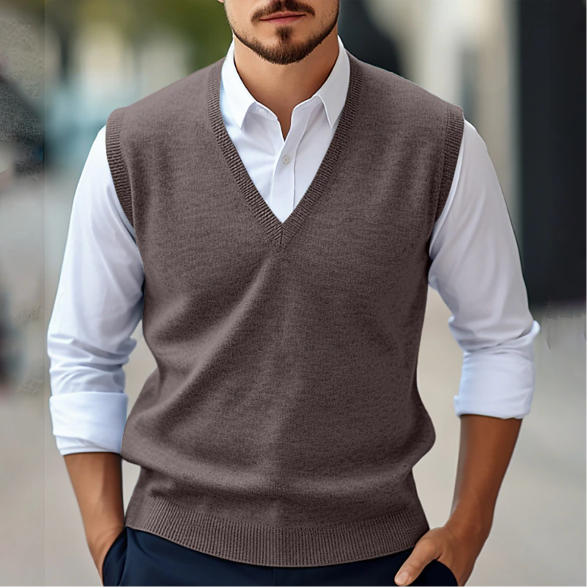 Sleeveless V-Neck Sweater | Lightweight Knitwear | Stretch Fit