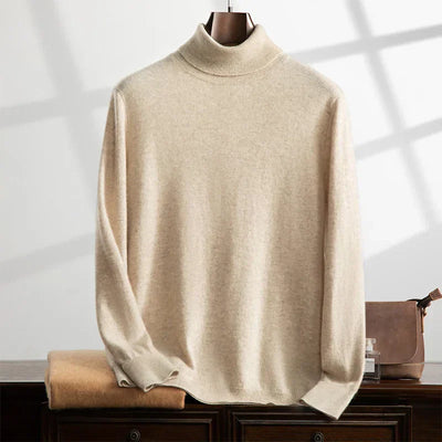 Men’s Turtleneck Sweater – Cashmere – Relaxed Fit – Ribbed Knit – Full Length