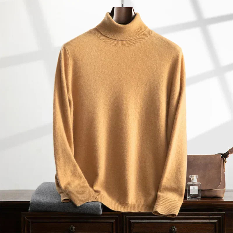 Men’s Turtleneck Sweater – Cashmere – Relaxed Fit – Ribbed Knit – Full Length