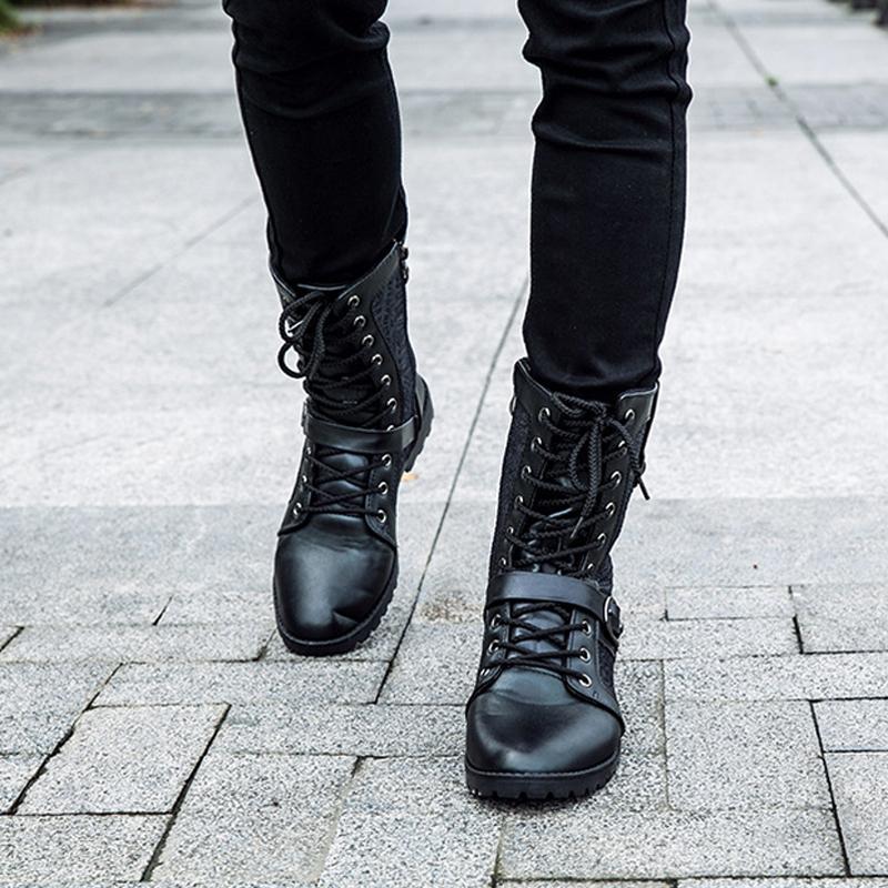 Men's lace-up boots with buckle closure