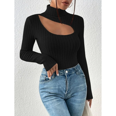 Ladies ribbed turtleneck sweater | Hollow chest