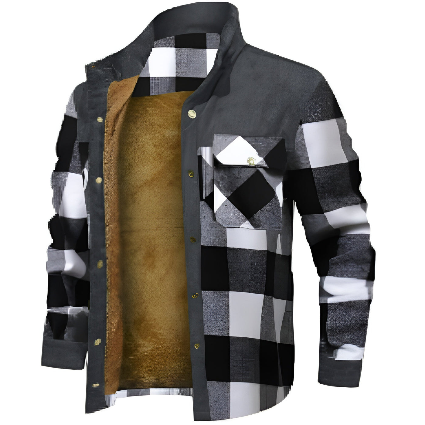 Men's warm checkered shirt jacket | Down button