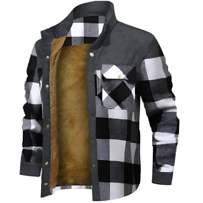 Men's warm checkered shirt jacket | Down button