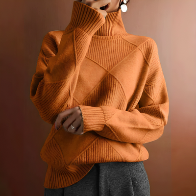 Sweater with turtleneck in modern geometric design for women