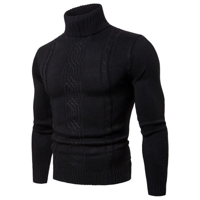 Men's Turtleneck Sweater - Cable Knit - Warm & Textured - Ribbed Cuffs & Hem