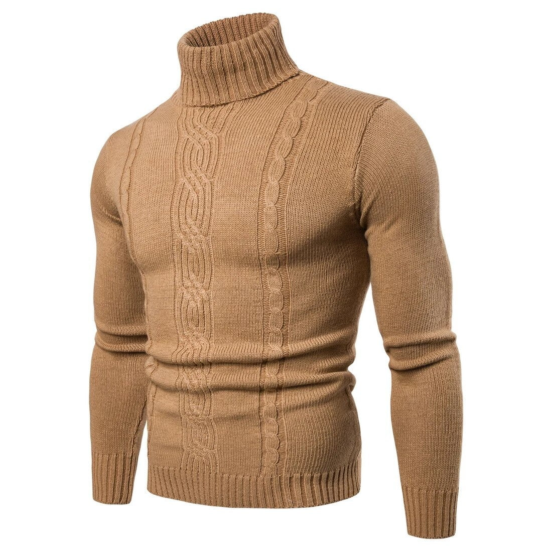 Men's Turtleneck Sweater - Cable Knit - Warm & Textured - Ribbed Cuffs & Hem
