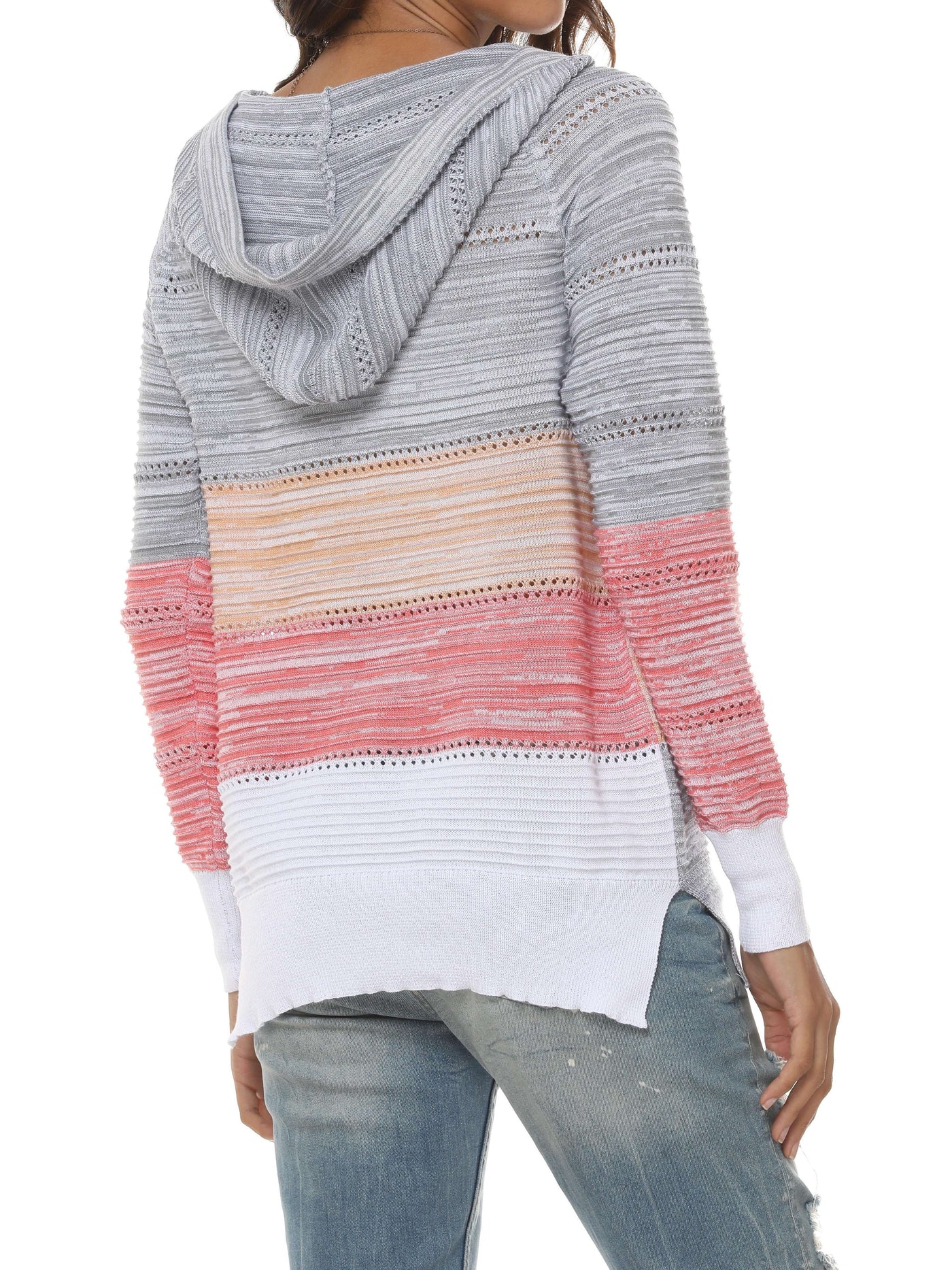 Sweater with a hood and V-neck in harmonious colors