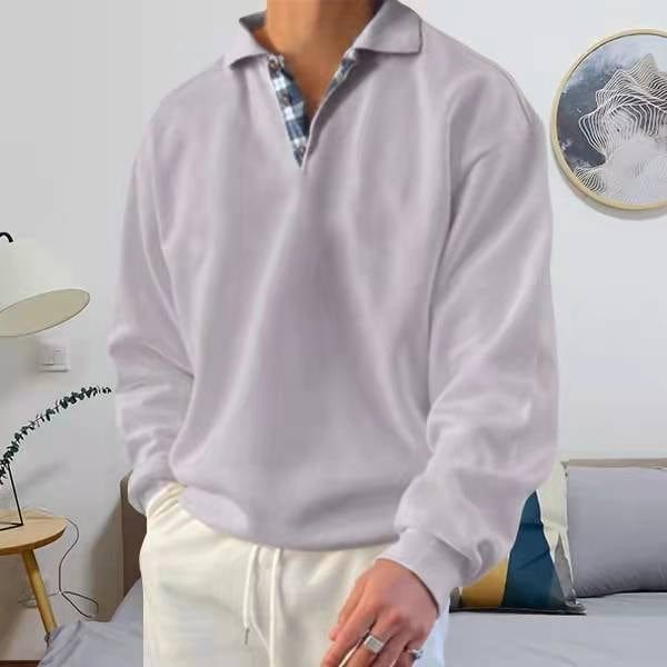 Men's Long-Sleeve Polo Shirt - Classic Collar - Button Placket - Relaxed Fit Casual Wear