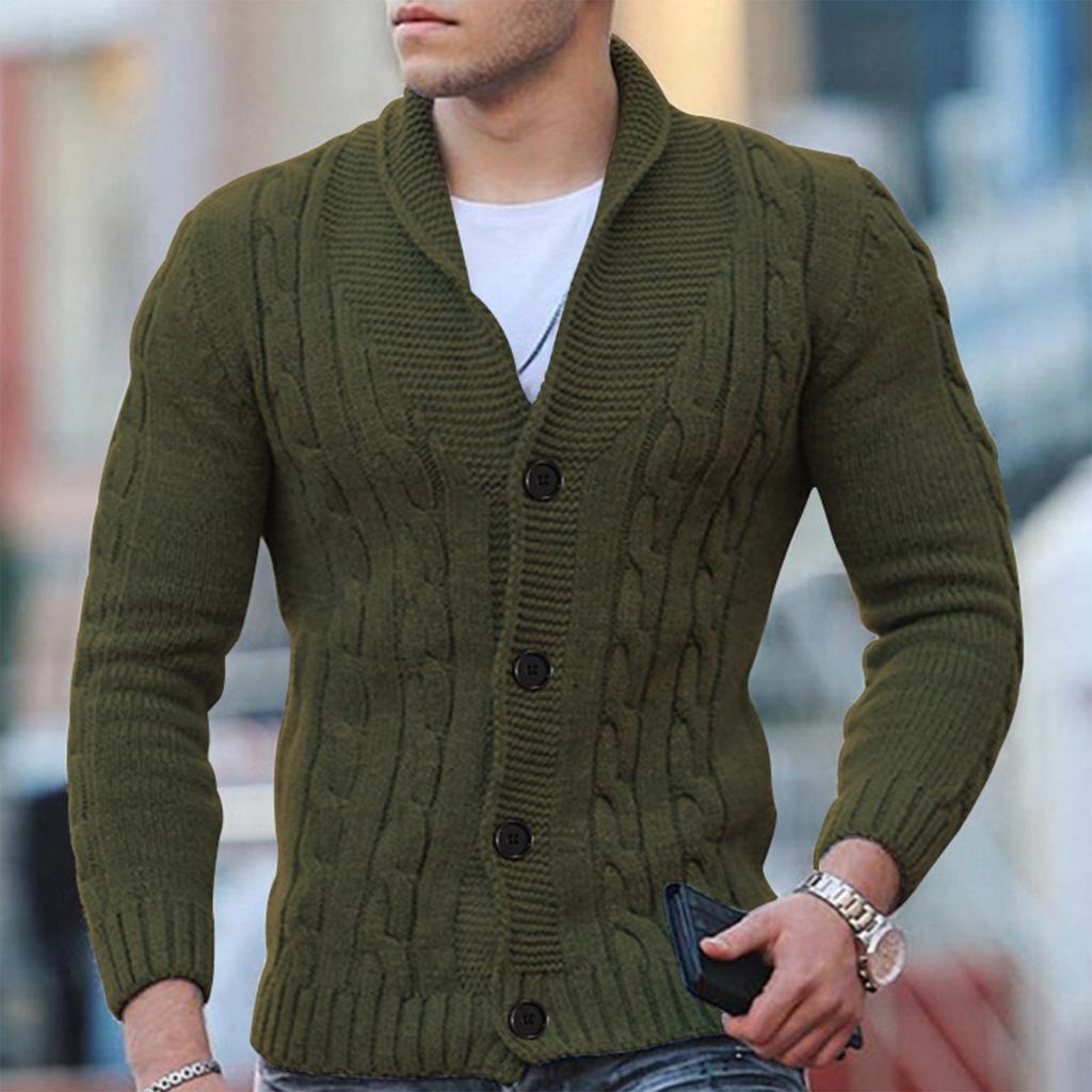 Men’s Cable Knit Cardigan - Wool Blend - Shawl Collar - Button Down - Ribbed Cuffs