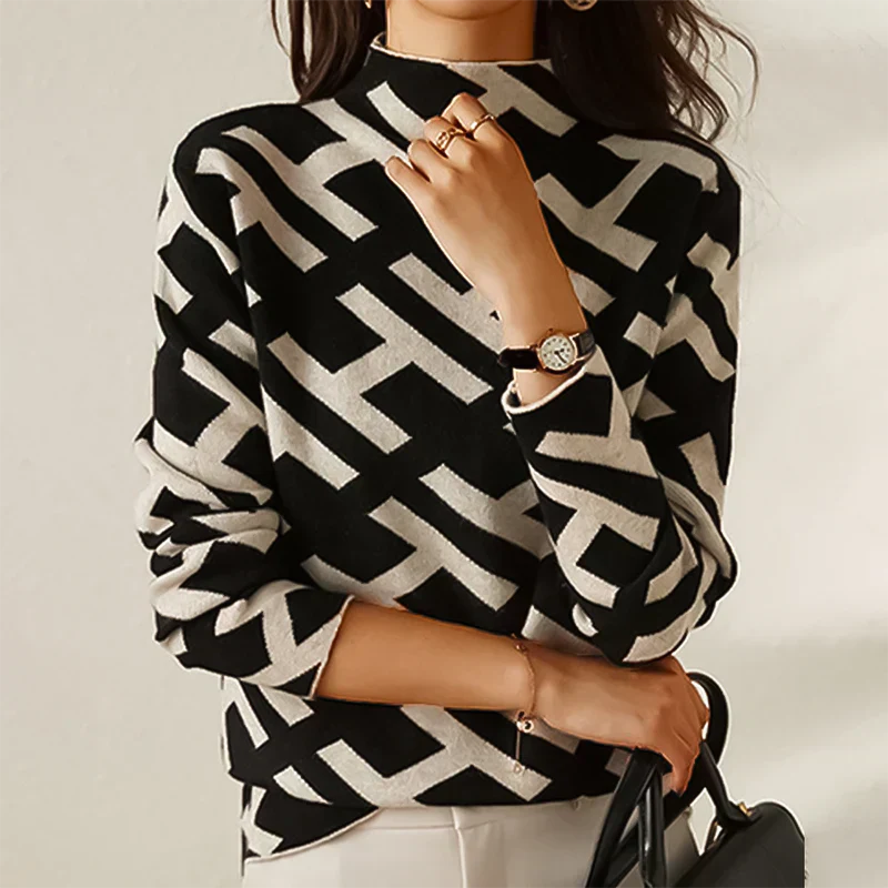 Knitting sweaters with stylish details and fashionable two-color design for women