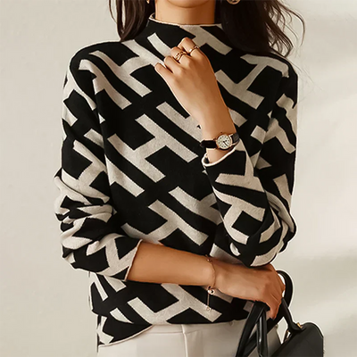 Knitting sweaters with stylish details and fashionable two-color design for women