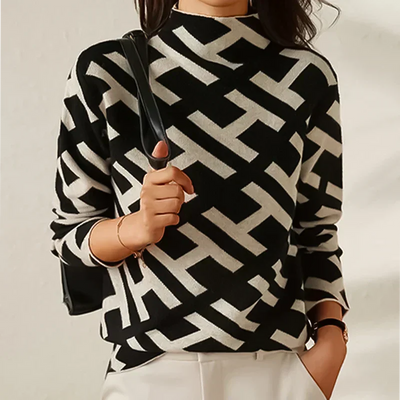 Knitting sweaters with stylish details and fashionable two-color design for women