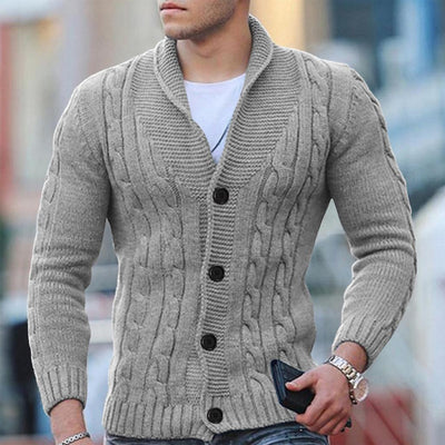 Men’s Cable Knit Cardigan - Wool Blend - Shawl Collar - Button Down - Ribbed Cuffs