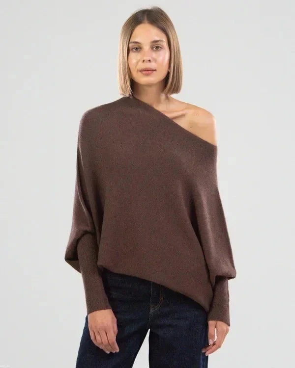Sweater with asymmetrical draping and loose cut for women