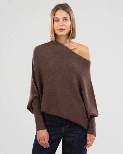 Sweater with asymmetrical draping and loose cut for women