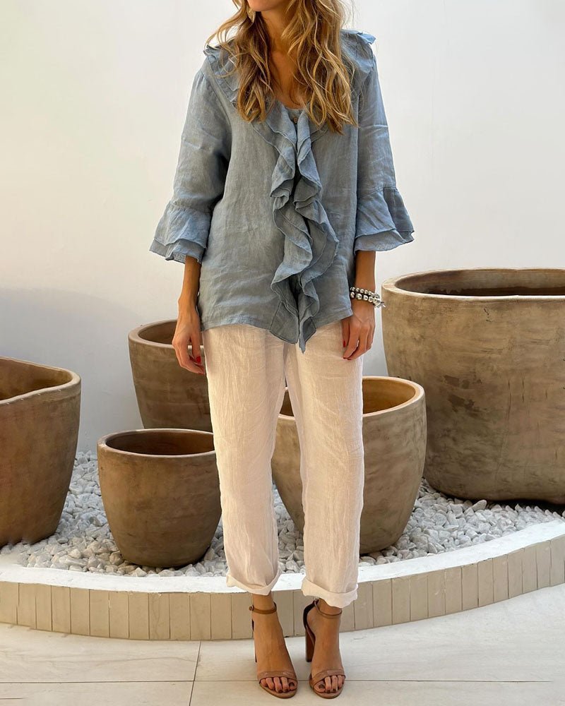 Kiwi | Ruffled Cotton Linen Top