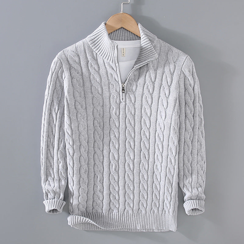 Men’s Cable Knit Sweater - Quarter Zip - Ribbed Collar & Cuffs - Warm & Stylish
