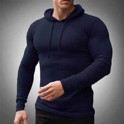 Men’s Slim Fit Hoodie - Ribbed Knit - Long Sleeve - Adjustable Drawstring