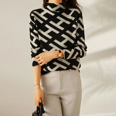 Knitting sweaters with stylish details and fashionable two-color design for women