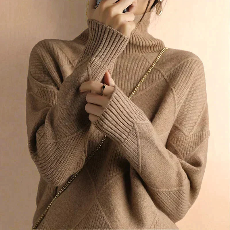 Sweater with turtleneck in modern geometric design for women