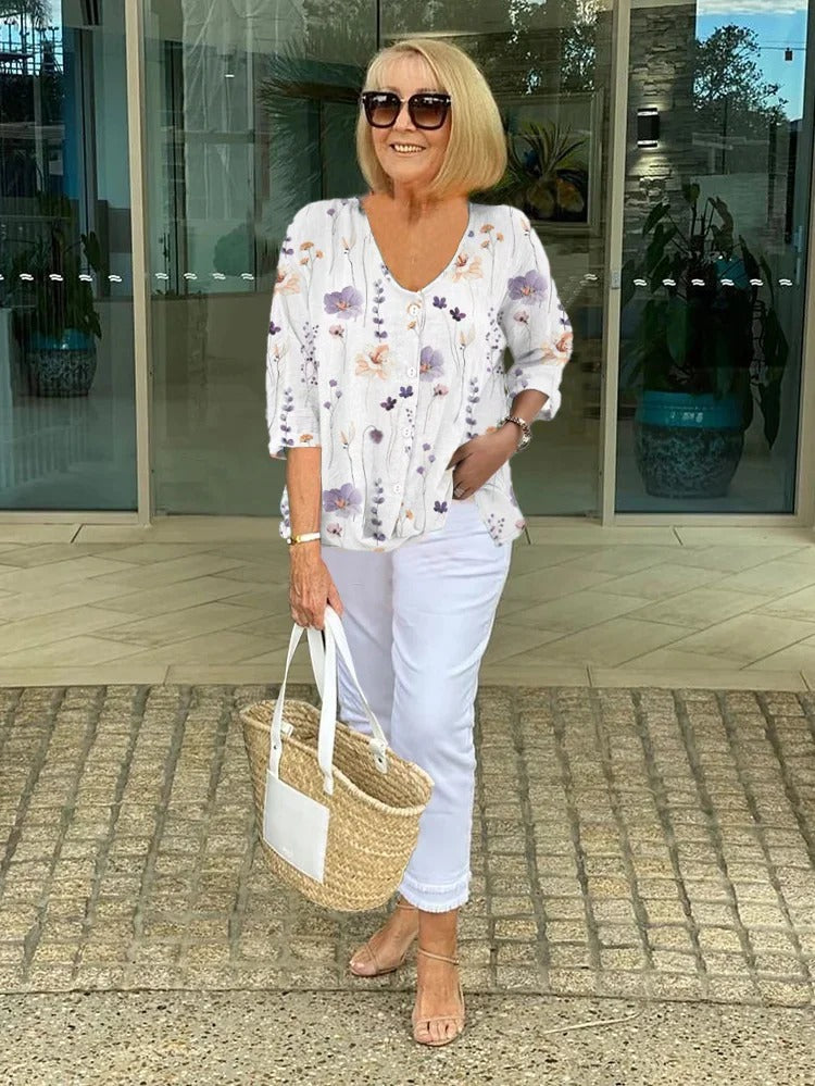 Joanne | Printed Button Top