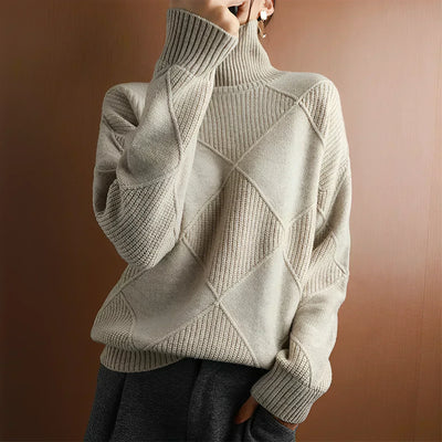 Sweater with turtleneck in modern geometric design for women