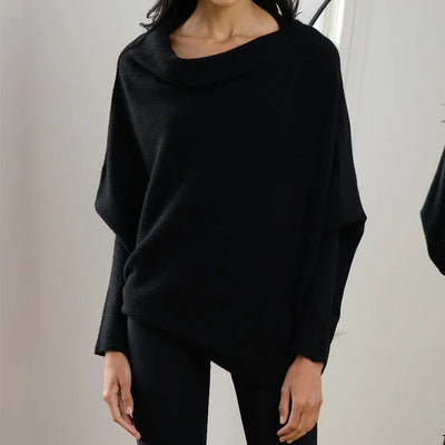 Sweater with asymmetrical draping and loose cut for women