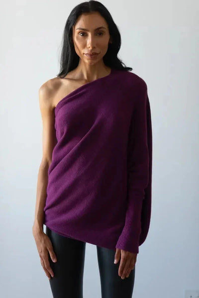Sweater with asymmetrical draping and loose cut for women