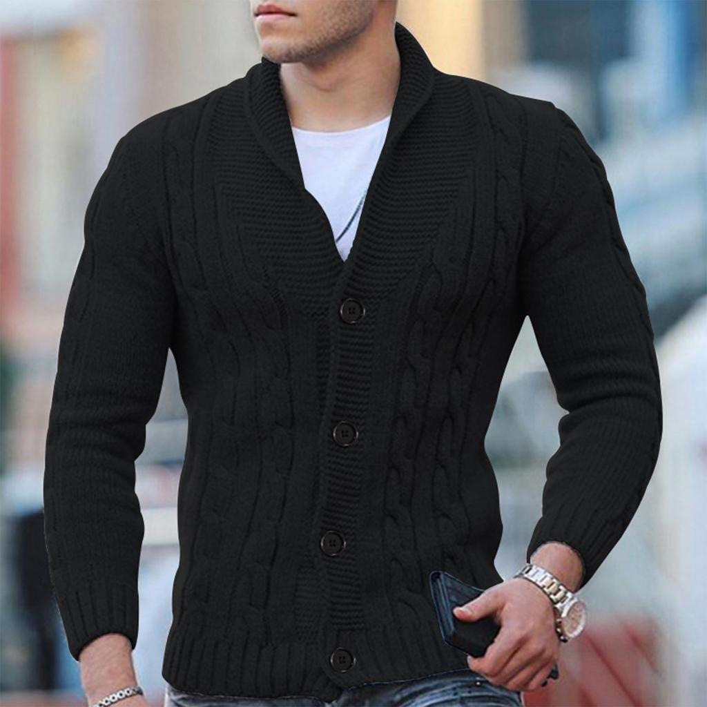 Men’s Cable Knit Cardigan - Wool Blend - Shawl Collar - Button Down - Ribbed Cuffs