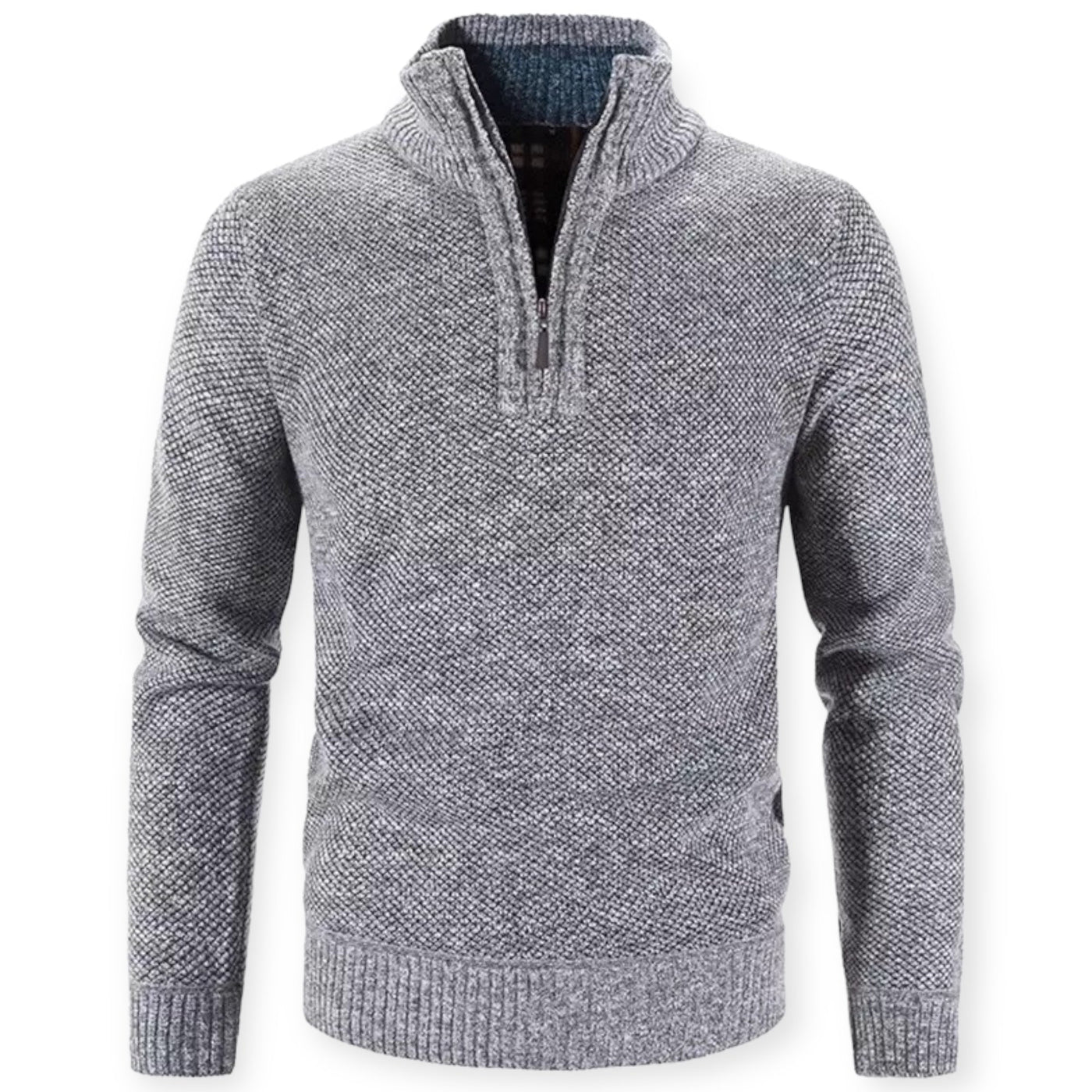 Men’s Knit Pullover Sweater - Wool Blend - Quarter Zip - Ribbed Collar - Classic Fit