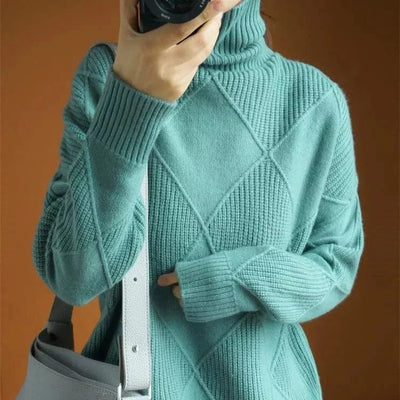 Vicki | Modern Grid Turtleneck Sweater