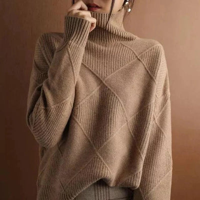 Vicki | Modern Grid Turtleneck Sweater