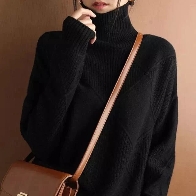 Vicki | Modern Grid Turtleneck Sweater