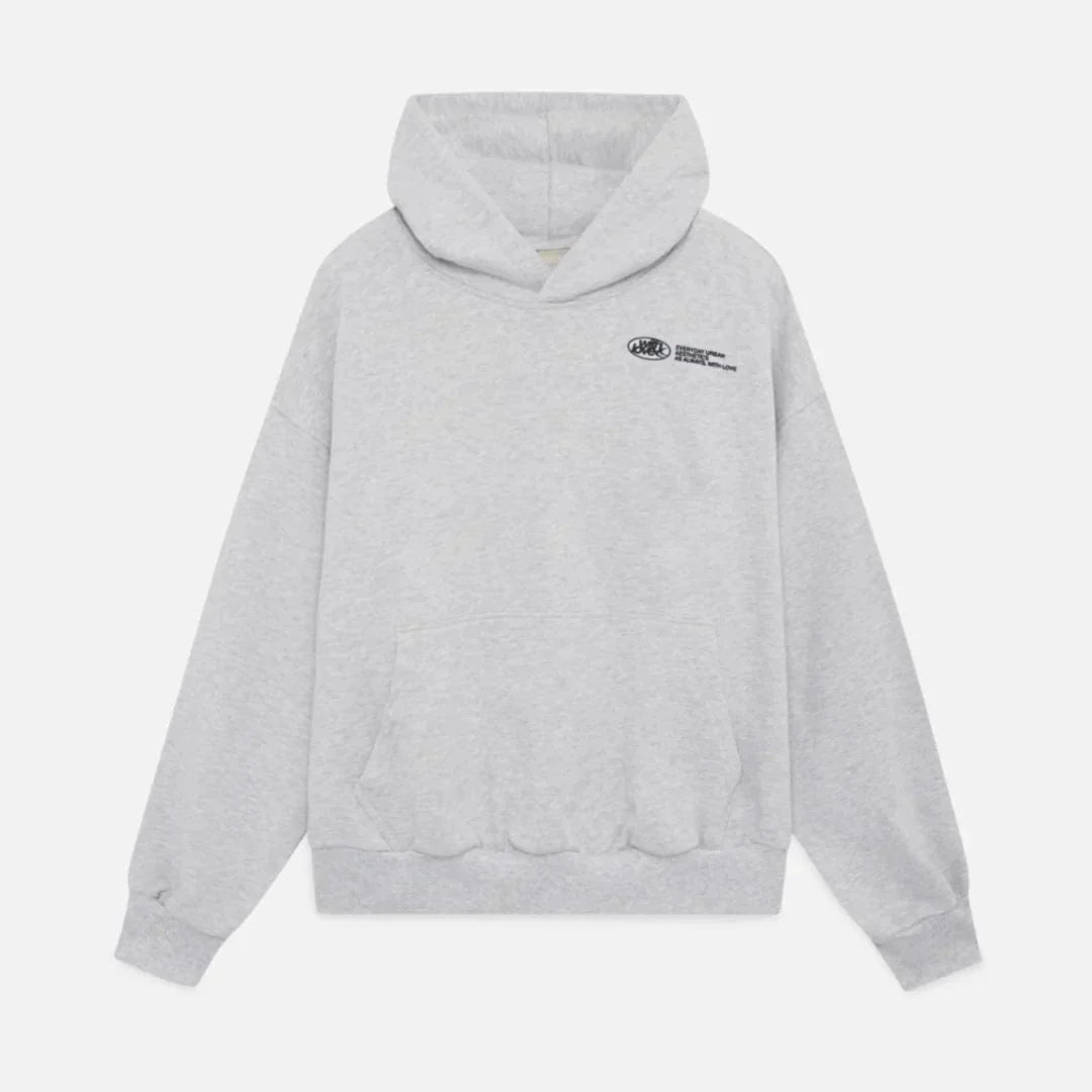 Sweater with a hood and stylish "with love" logo on the back
