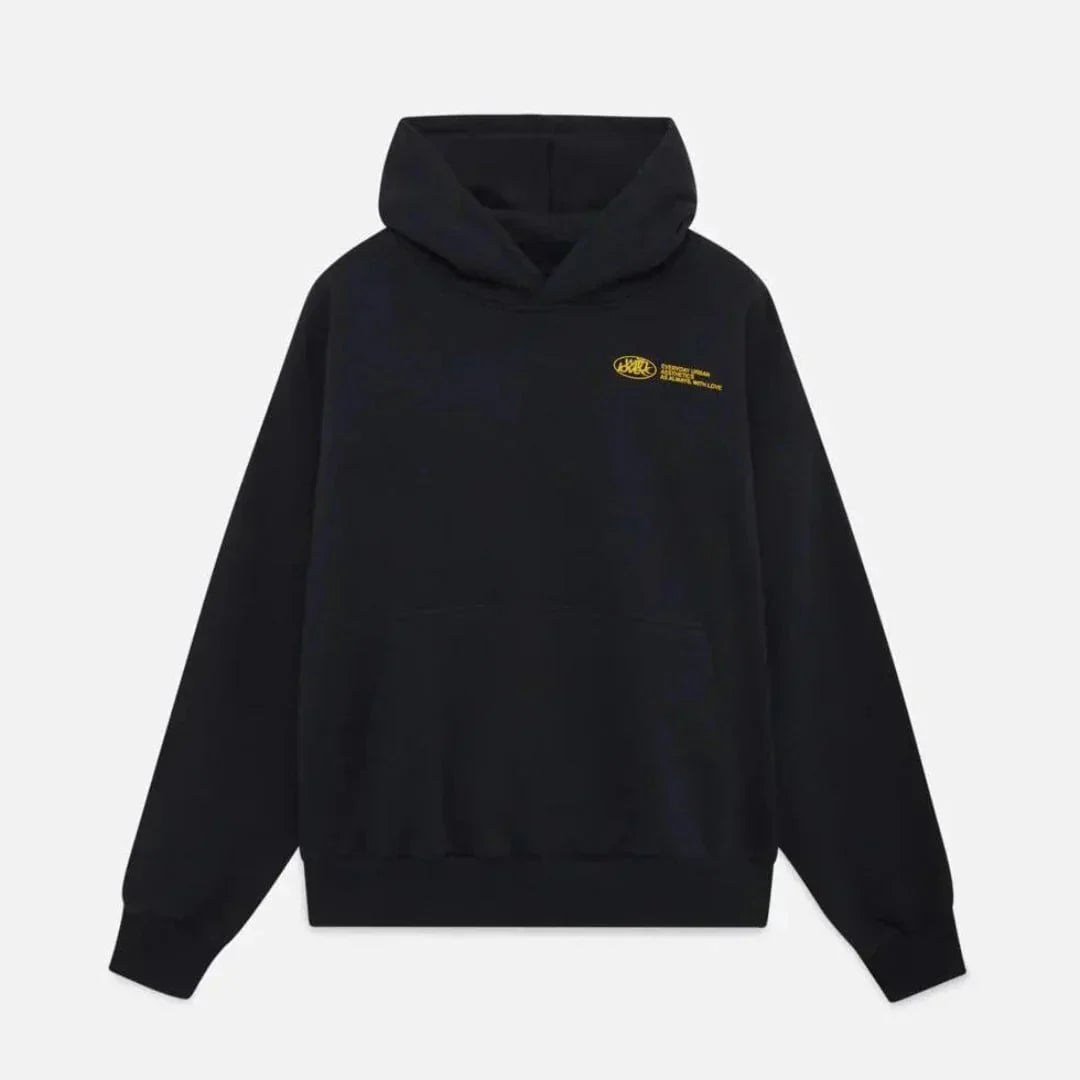 Sweater with a hood and stylish "with love" logo on the back