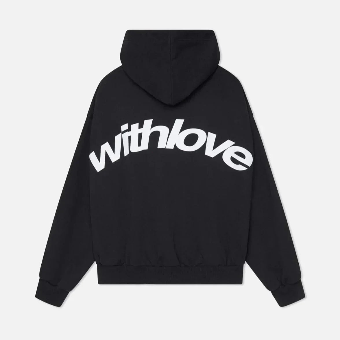 Sweater with a hood and stylish "with love" logo on the back