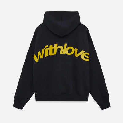 Sweater with a hood and stylish "with love" logo on the back
