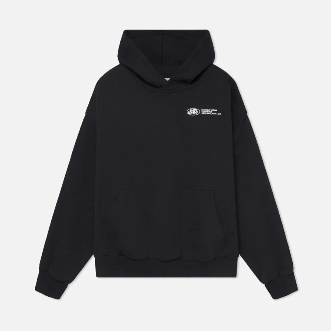 Sweater with a hood and stylish "with love" logo on the back