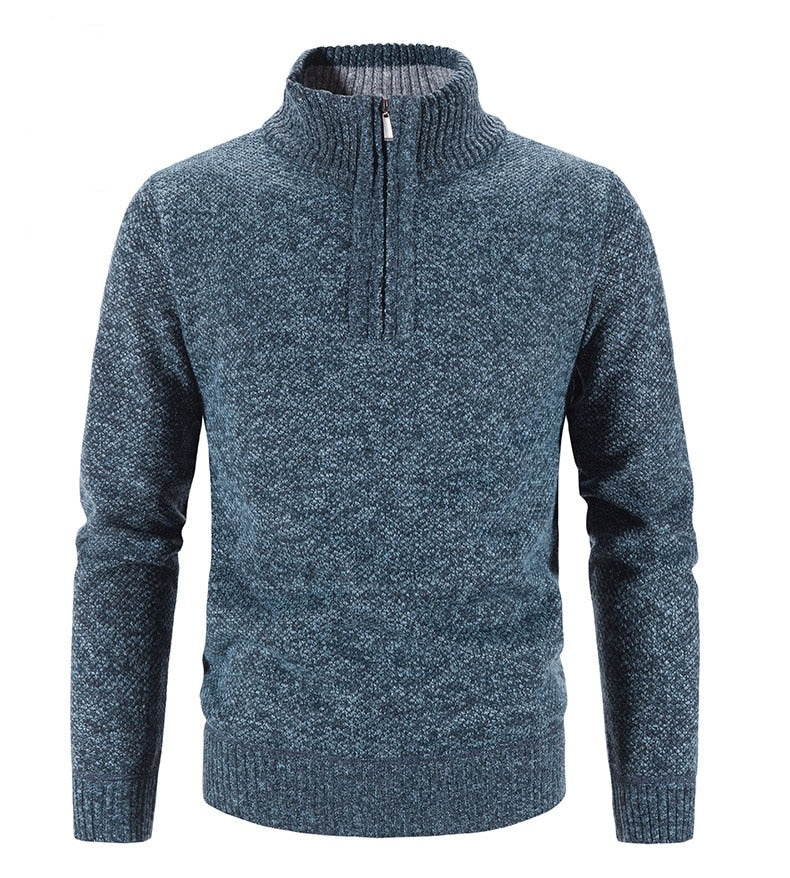 Men’s Knit Pullover Sweater - Wool Blend - Quarter Zip - Ribbed Collar - Classic Fit