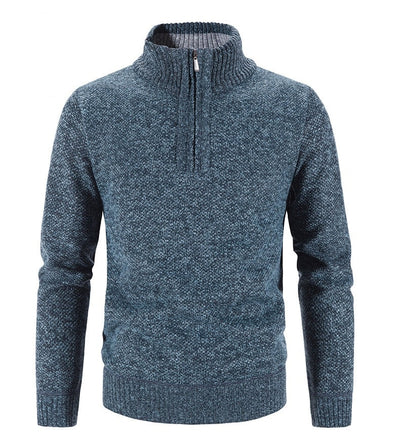 Men’s Knit Pullover Sweater - Wool Blend - Quarter Zip - Ribbed Collar - Classic Fit
