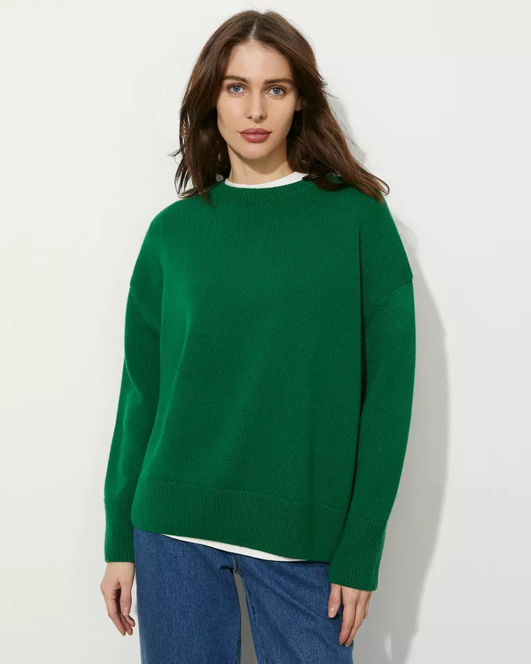 Elegant autumn sweater women - round neck, minimalist design