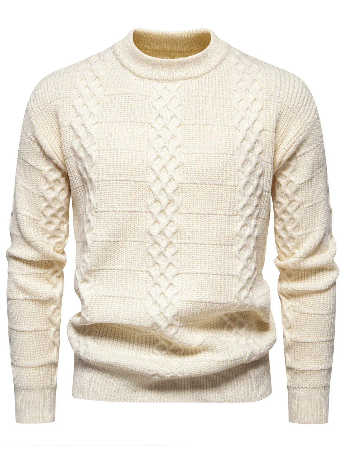 Men’s Cable-Knit Sweater - Warm Wool Blend - Regular Fit - Crew Neck Casual Wear
