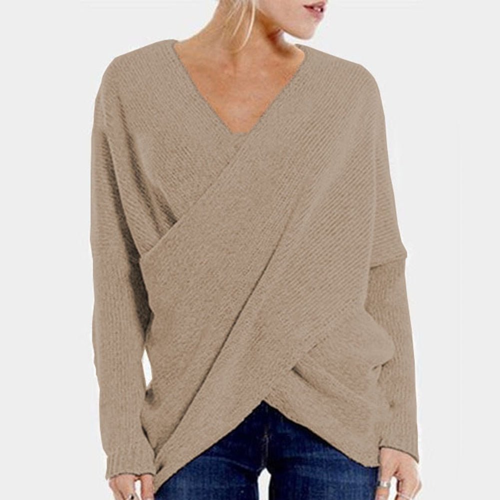 Women's sweater: warm, crossed rope for winter