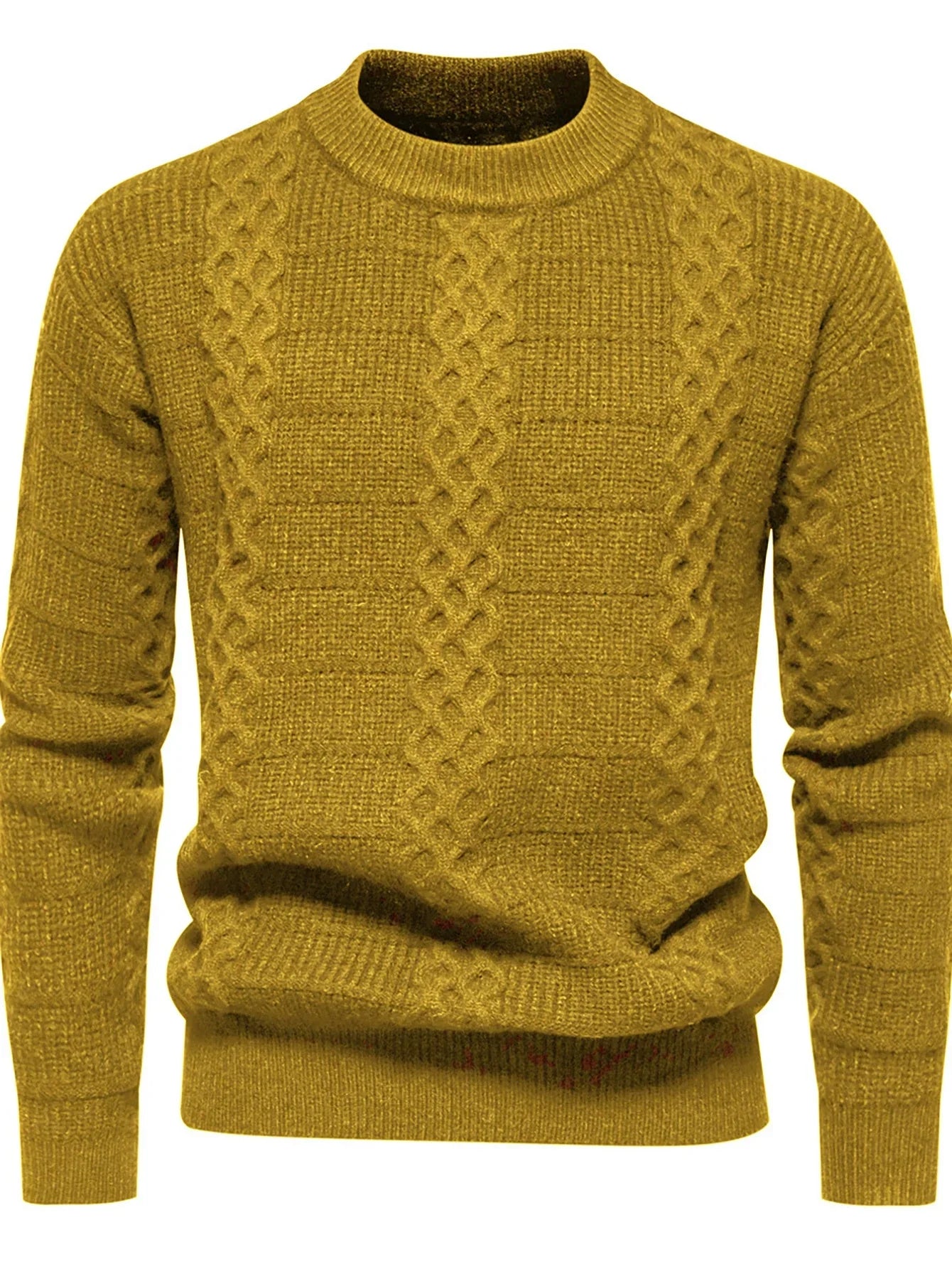 Men’s Cable-Knit Sweater - Warm Wool Blend - Regular Fit - Crew Neck Casual Wear
